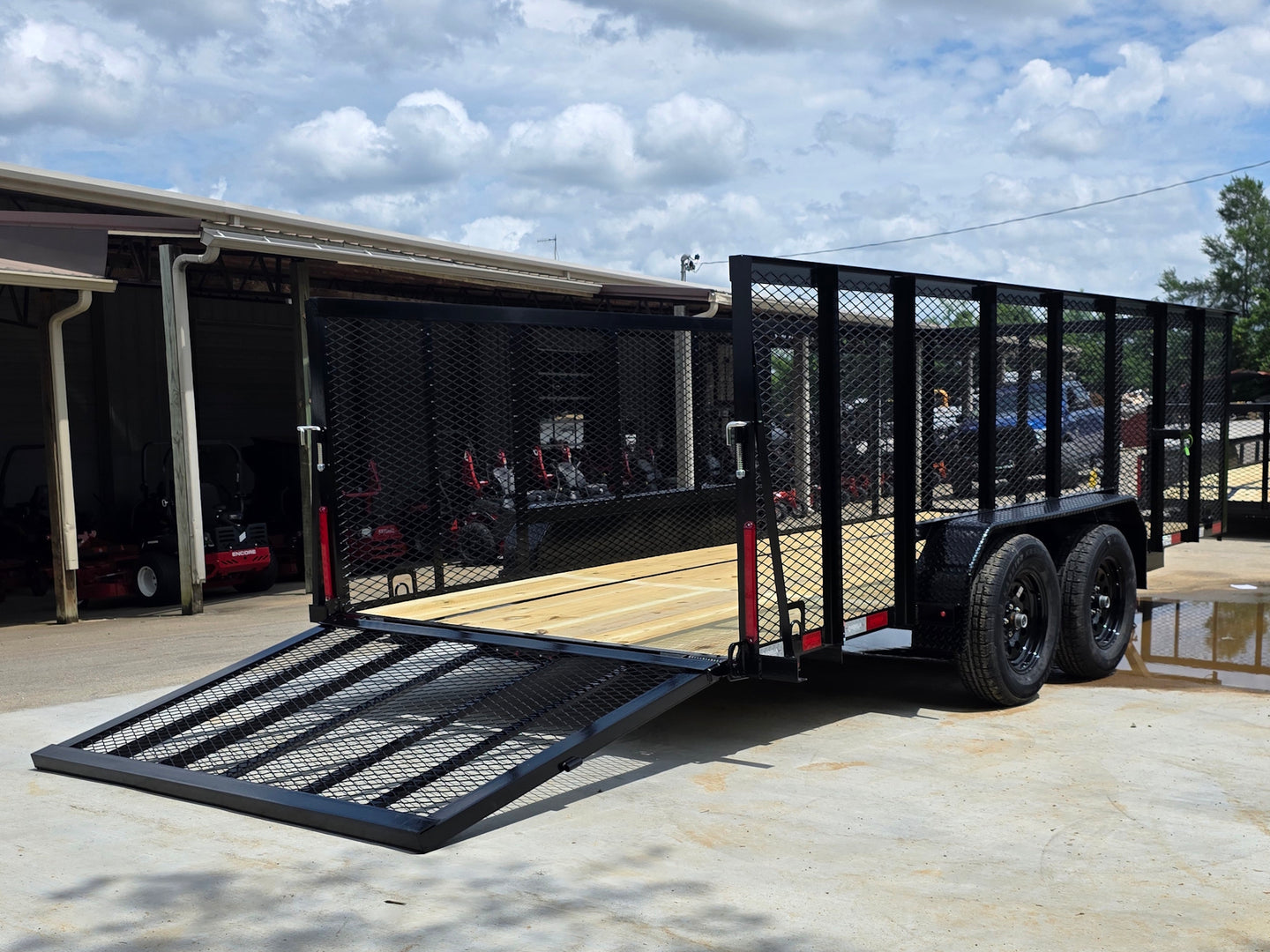 6.4x16 Straight Deck Utility Trailer with 4ft Mesh Side (2) 3,500lb Axles Open back right angle picture 