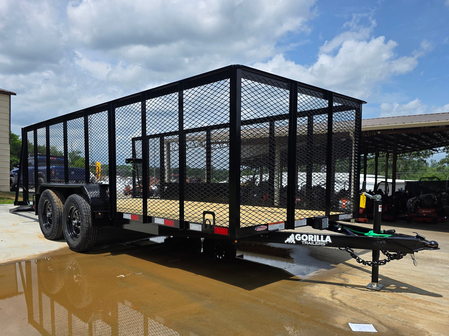6.4x16 Straight Deck Utility Trailer with 4ft Mesh Side (2) 3,500lb Axles Open front left angle picture 