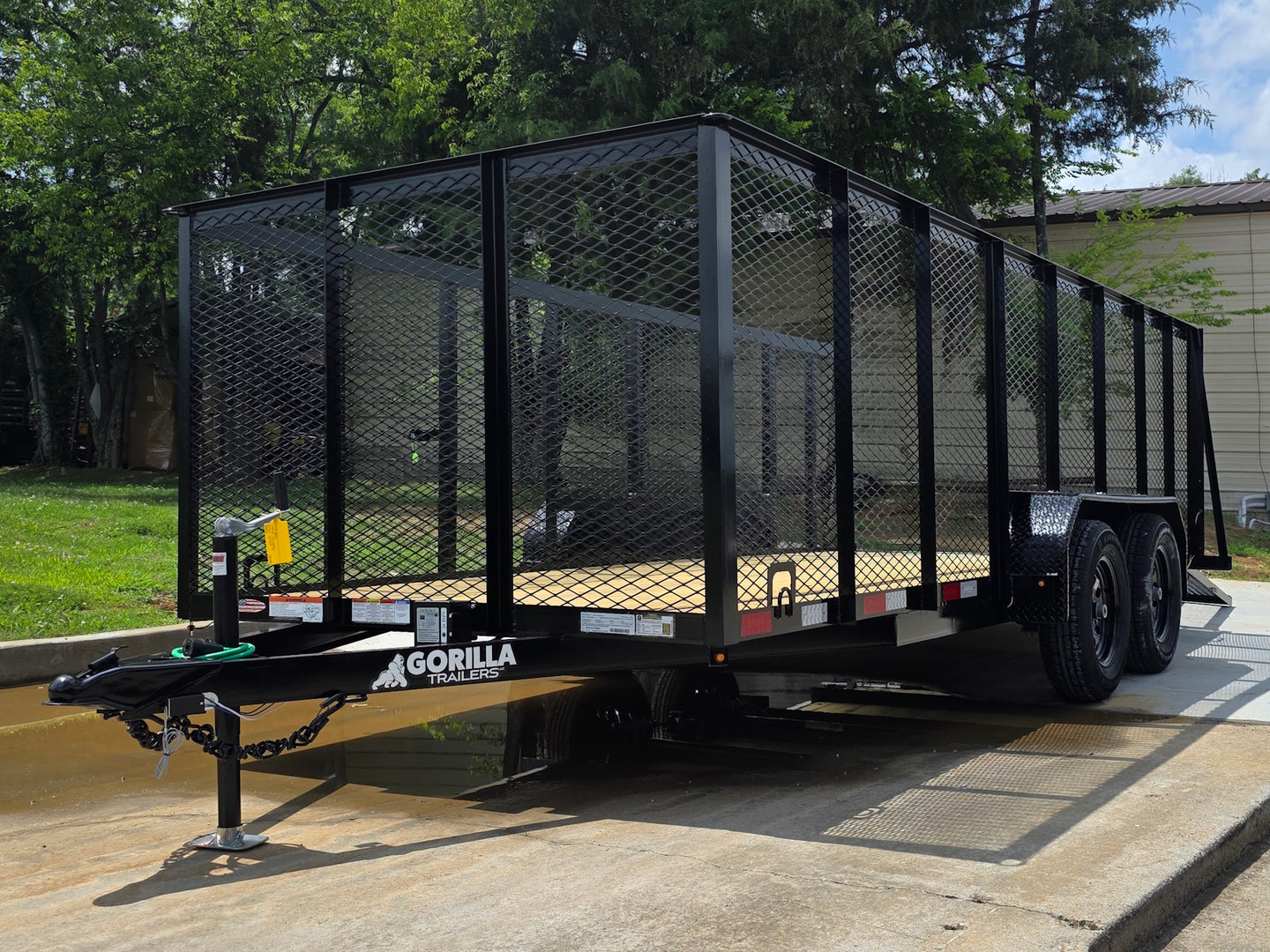 6.4x16 Straight Deck Utility Trailer with 4ft Mesh Side (2) 3,500lb Axles Open front right angle picture 