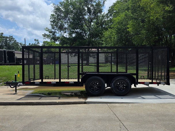 6.4x16 Straight Deck Utility Trailer with 4ft Mesh Side (2) 3,500lb Axles Right side picture 