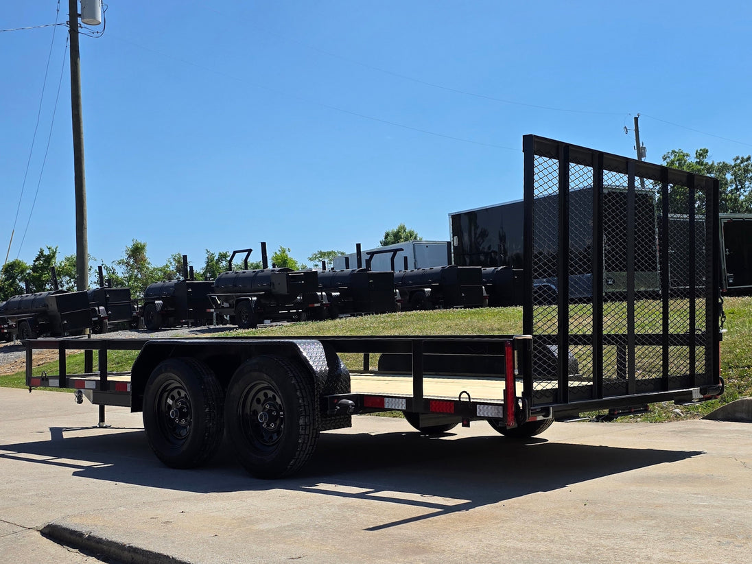 6'4" x 16 Utility Trailer Double Axle straight deck With Gate Powder Coated (2) 3500lb Axles Back left angle picture 