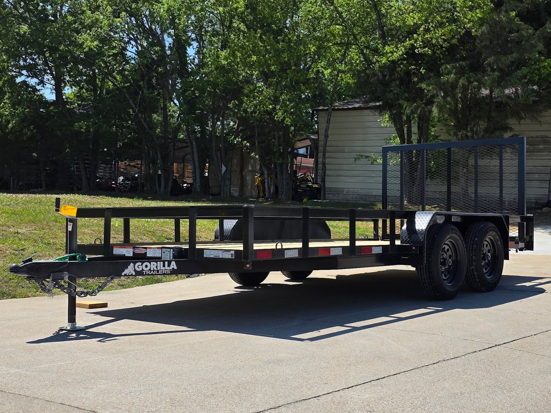 6'4" x 16 Utility Trailer Double Axle straight deck With Gate Powder Coated (2) 3500lb Axles Front right angle picture 
