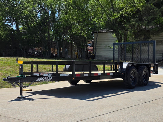 6'4" x 16 Utility Trailer Double Axle straight deck With Gate Powder Coated (2) 3500lb Axles Front right angle picture 