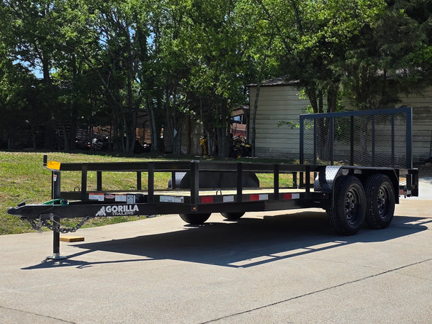 6'4" x 16 Utility Trailer Double Axle straight deck With Gate Powder Coated (2) 3500lb Axles Front right angle picture 