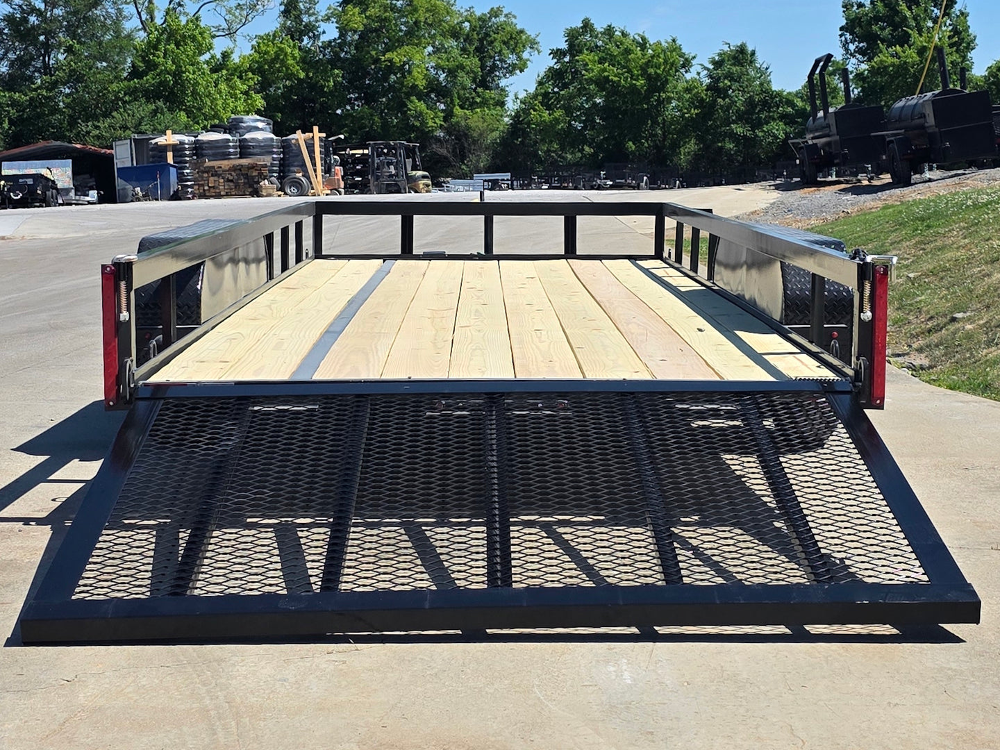6'4" x 16 Utility Trailer Double Axle straight deck With Gate Powder Coated (2) 3500lb Axles Open back side picture 