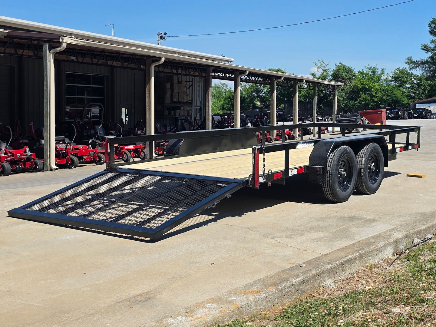 6'4" x 16 Utility Trailer Double Axle straight deck With Gate Powder Coated (2) 3500lb Axles Open back right angle picture 