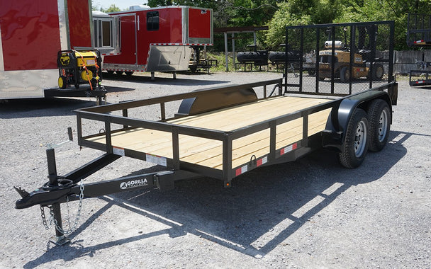 Utility Trailer 6.4' x 14' Spring Assist A-Frame Gate Tire Rack Tandem Axle