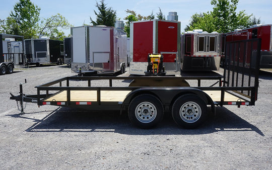 Utility Trailer 6.4' x 14' Spring Assist A-Frame Gate Tire Rack Tandem Axle