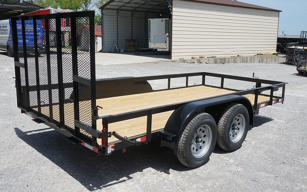 Utility Trailer 6.4' x 14' Spring Assist A-Frame Gate Tire Rack Tandem Axle