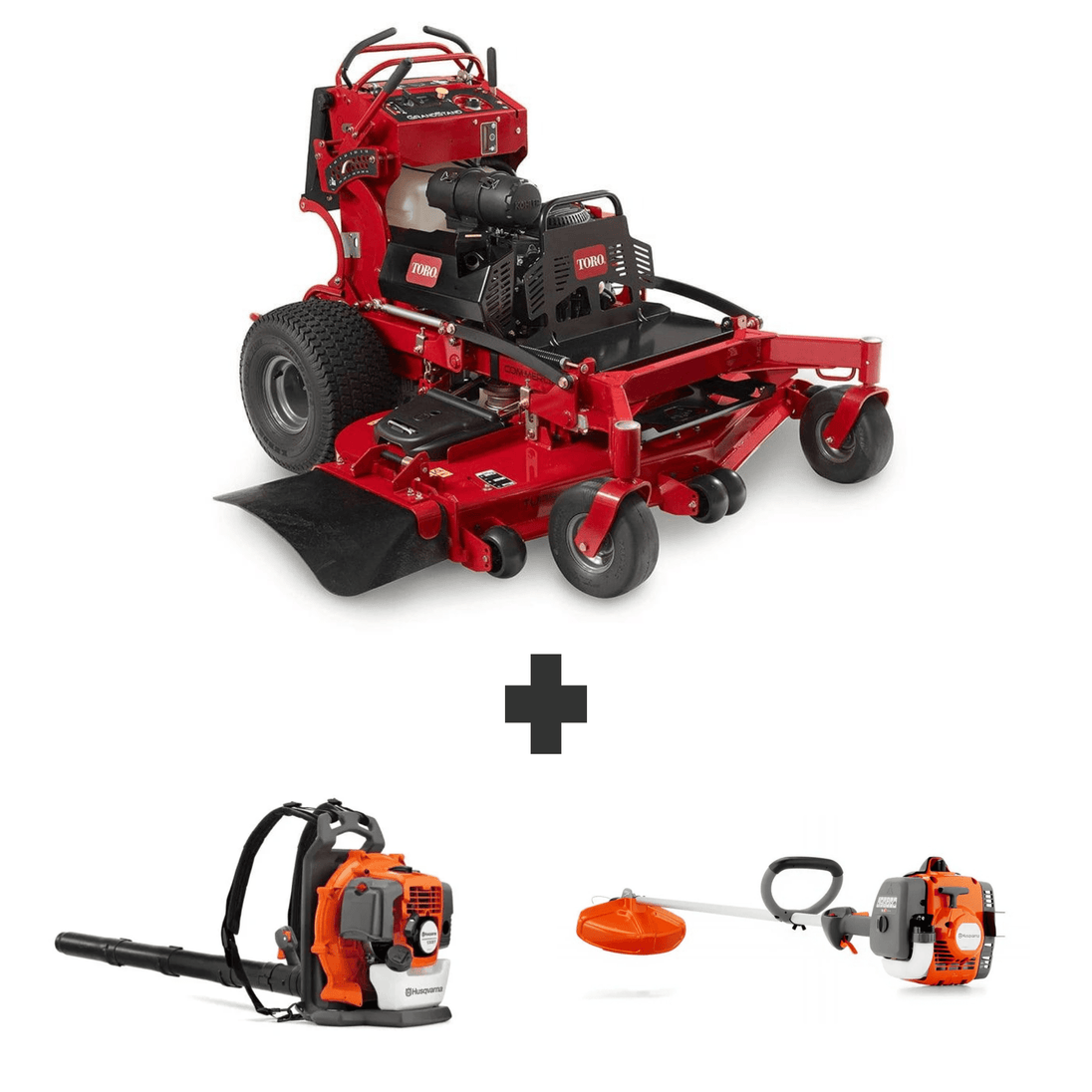 Husqvarna 150BT 50cc backpack blower and 122L 22cc straight shaft string trimmer combo for yard cleanup and trimming.