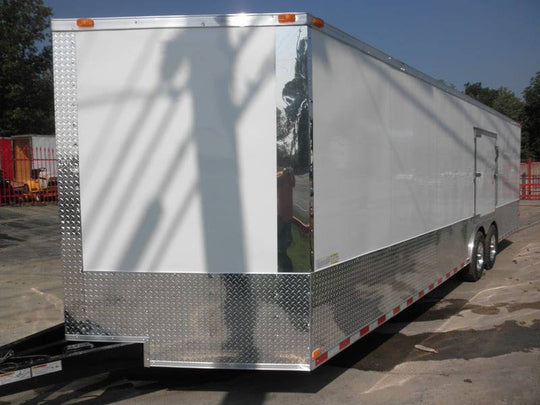Enclosed Trailer 8.5'x26' White - Car Motorcycle Hauler Storage - SLE Equipment - 1