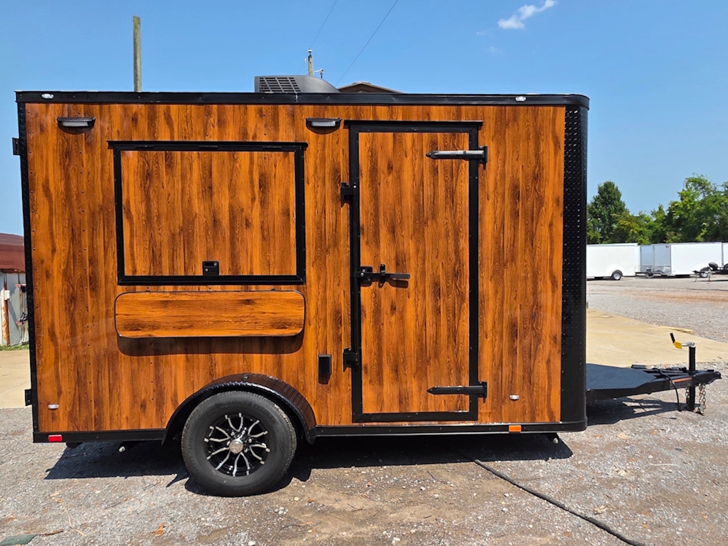 7' X 12' Concession Trailer Woodgrain With Blackout Trim Food Event Catering Left side picture 