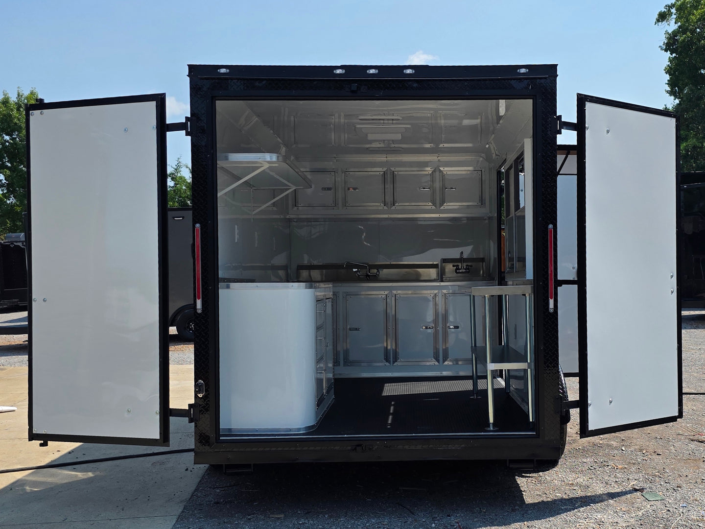 7' X 12' Concession Trailer Woodgrain With Blackout Trim Food Event Catering Open back side picture 