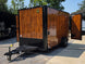 7' X 12' Concession Trailer Woodgrain With Blackout Trim Food Event Catering Open front right angle picture 