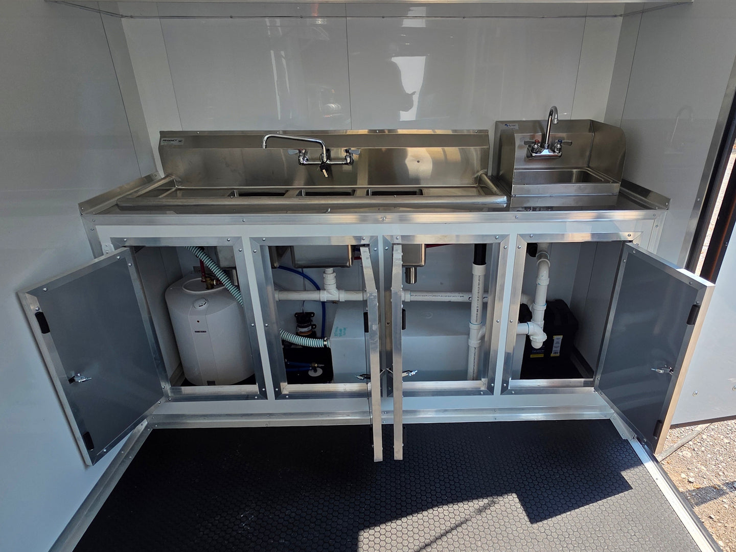 7' X 12' Concession Trailer Woodgrain With Blackout Trim Food Event Catering Open sink picture 