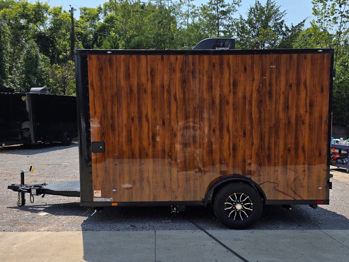 7' X 12' Concession Trailer Woodgrain With Blackout Trim Food Event Catering Right side picture 