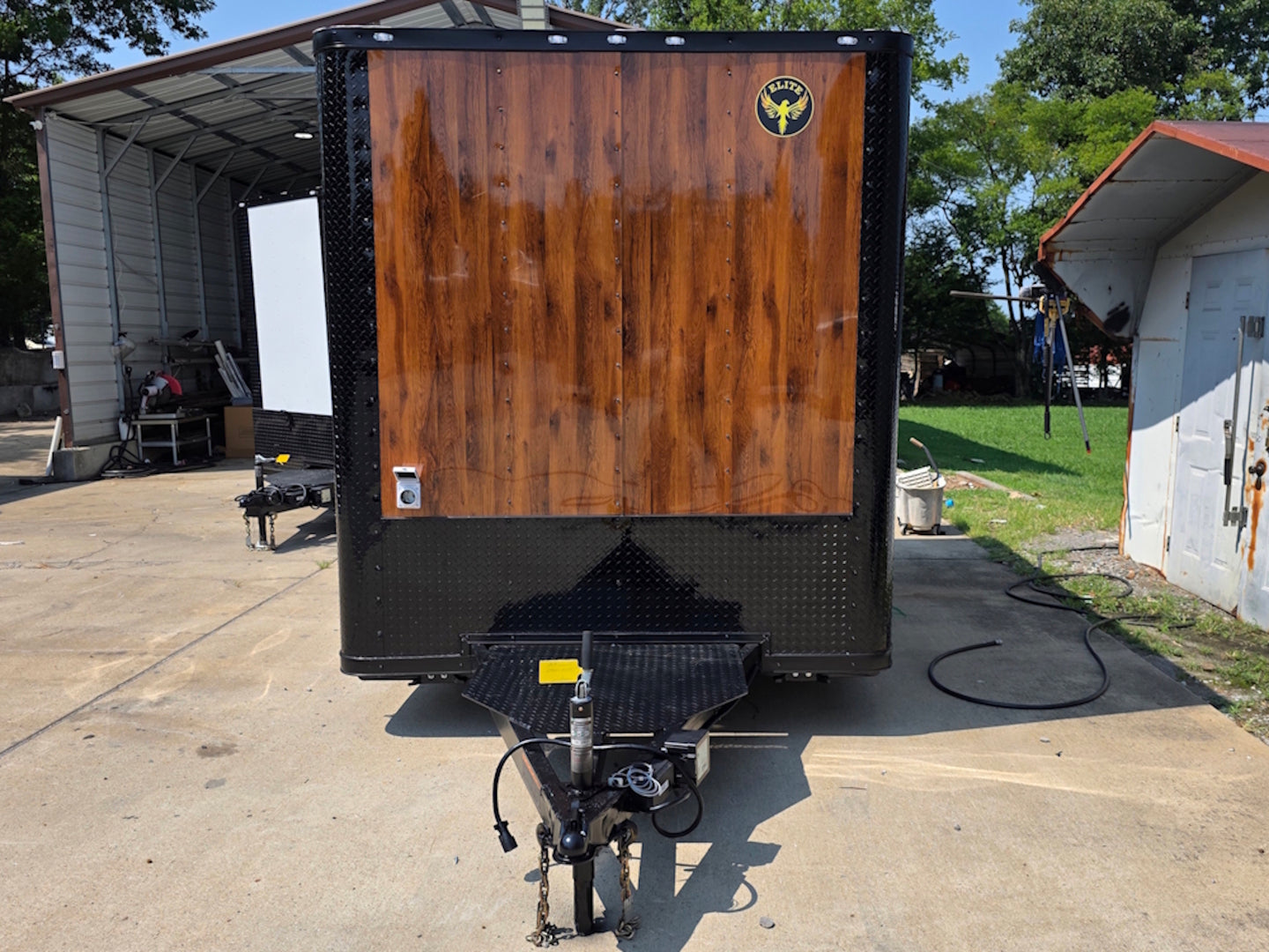 7' X 12' Concession Trailer Woodgrain With Blackout Trim Food Event Catering front side picture 