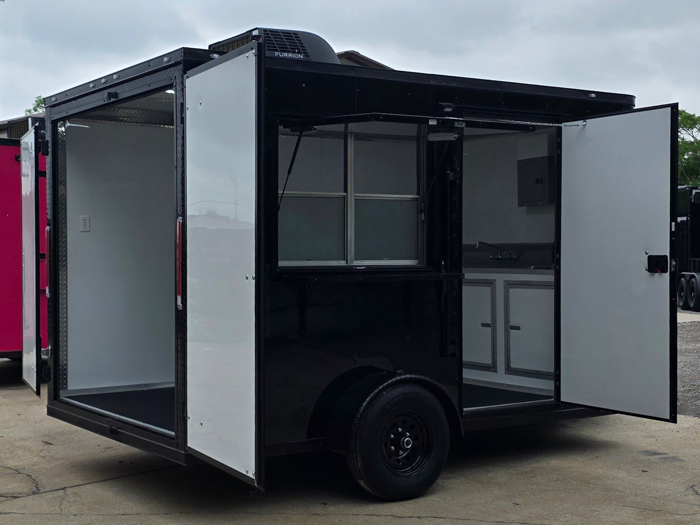 7' X 12' Flat Front Concession Trailer Food Event Catering Open back right angle picture 