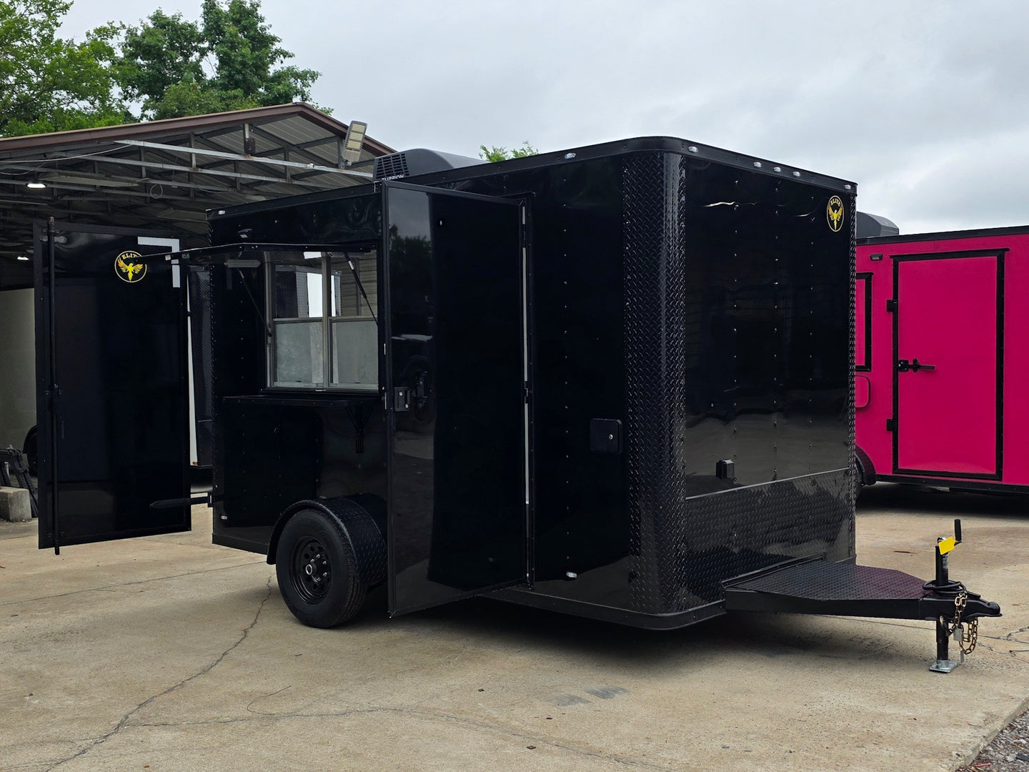 7' X 12' Flat Front Concession Trailer Food Event Catering Open front left angle picture 