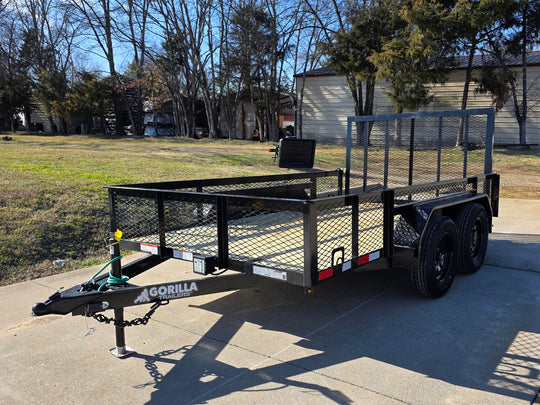 7' X 12' Straight Deck Utility Trailer 18IN Mesh Sides Double Axle 7K GVWR front right angled view picture 