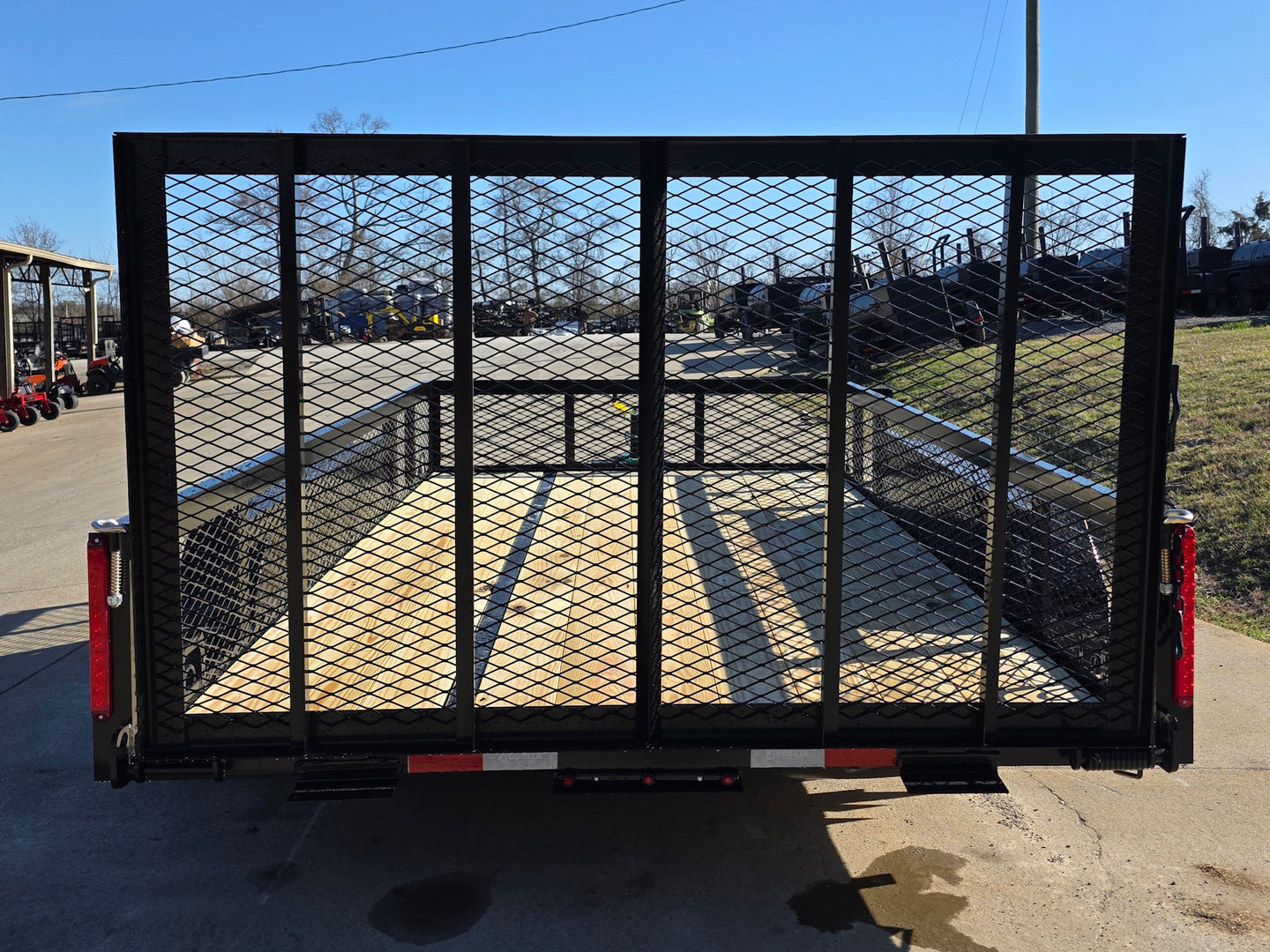 7' X 12' Straight Deck Utility Trailer 18IN Mesh Sides Double Axle 7K GVWR back view picture 