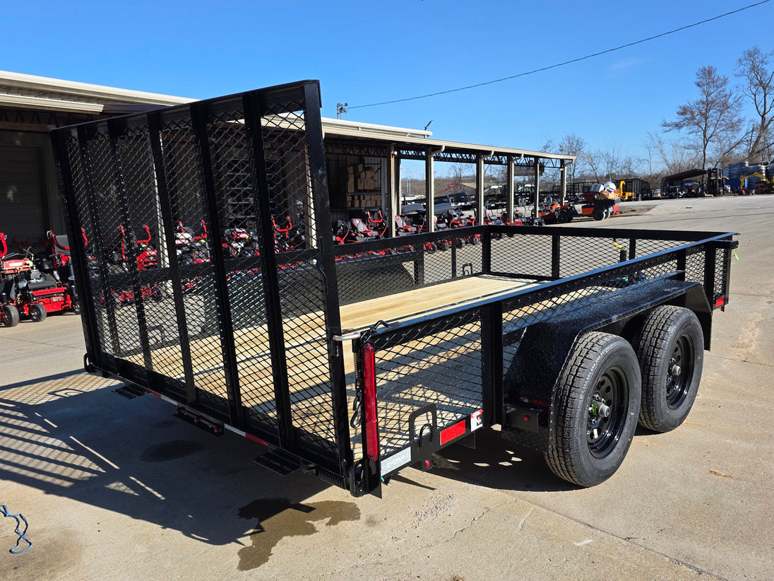 7' X 12' Straight Deck Utility Trailer 18IN Mesh Sides Double Axle 7K GVWR back right angled view picture 