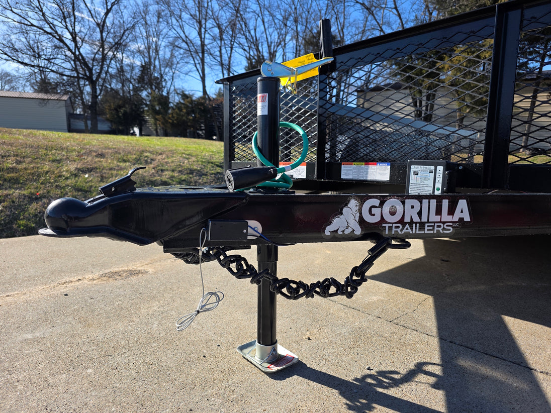 7' X 12' Straight Deck Utility Trailer 18IN Mesh Sides Double Axle 7K GVWR jack and chain view picture 
