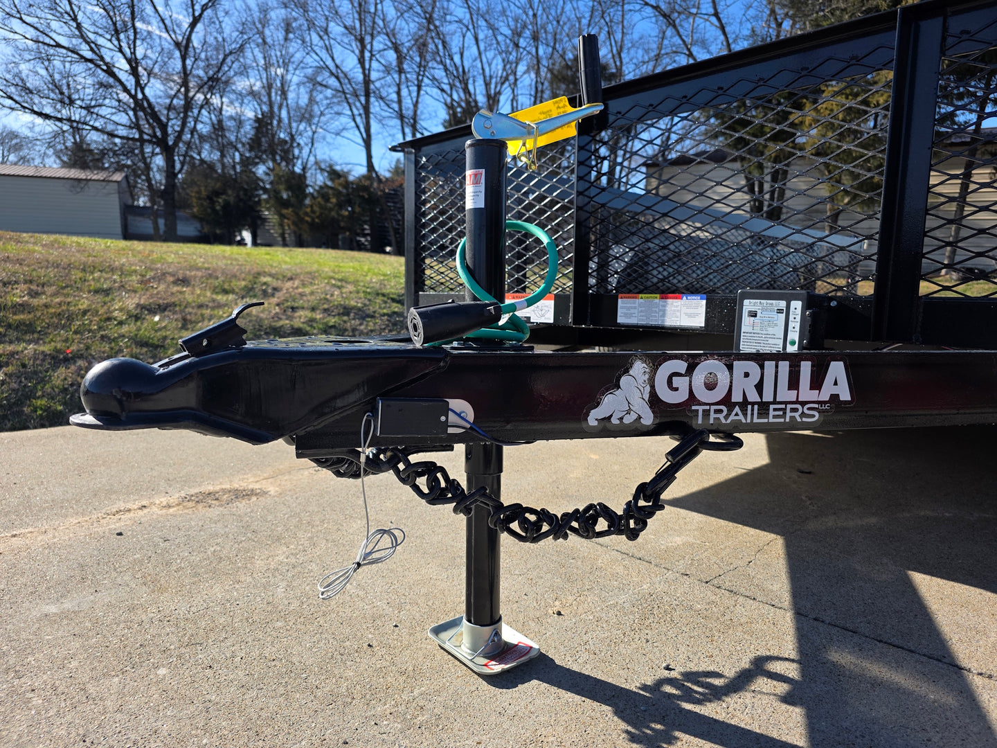 7' X 12' Straight Deck Utility Trailer 18IN Mesh Sides Double Axle 7K GVWR jack and chain view picture 