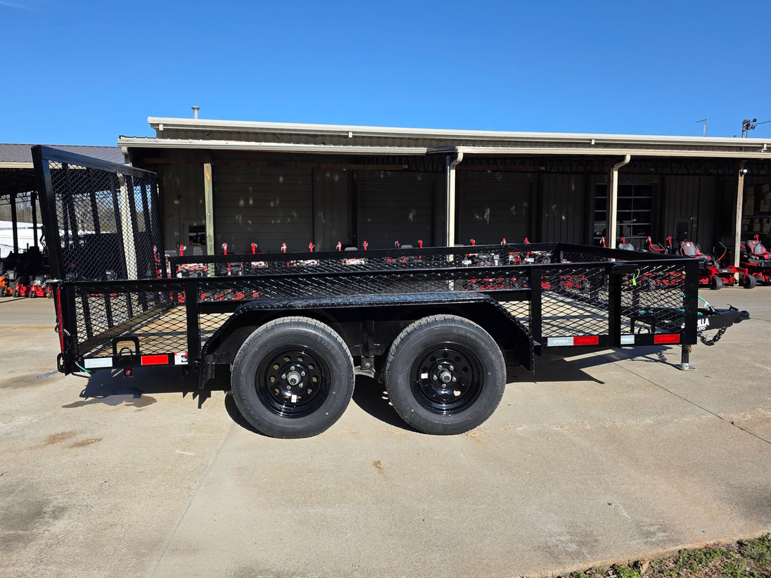 7' X 12' Straight Deck Utility Trailer 18IN Mesh Sides Double Axle 7K GVWR left side view picture 