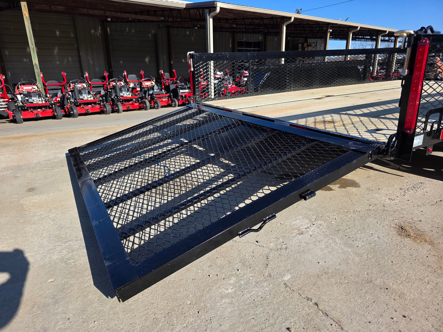 7' X 12' Straight Deck Utility Trailer 18IN Mesh Sides Double Axle 7K GVWR ramp view picture 