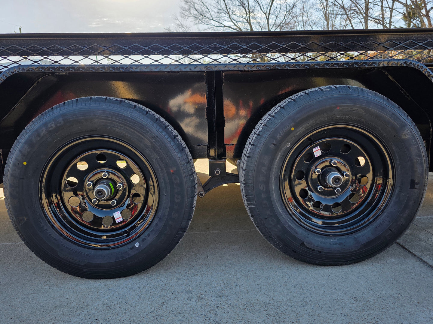 7' X 12' Straight Deck Utility Trailer 18IN Mesh Sides Double Axle 7K GVWR wheels and tires view picture 