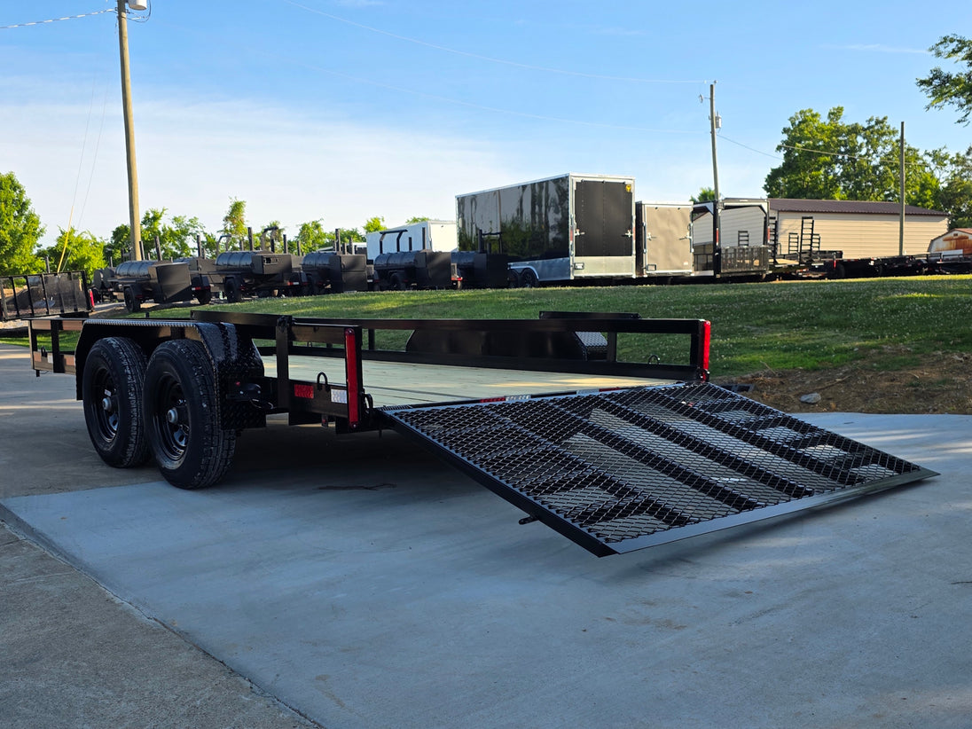 7' X 14' Straight Deck Heavy Duty Utility Trailer (2) 5,200lb Axles 10K GVWR Down back left angle picture 