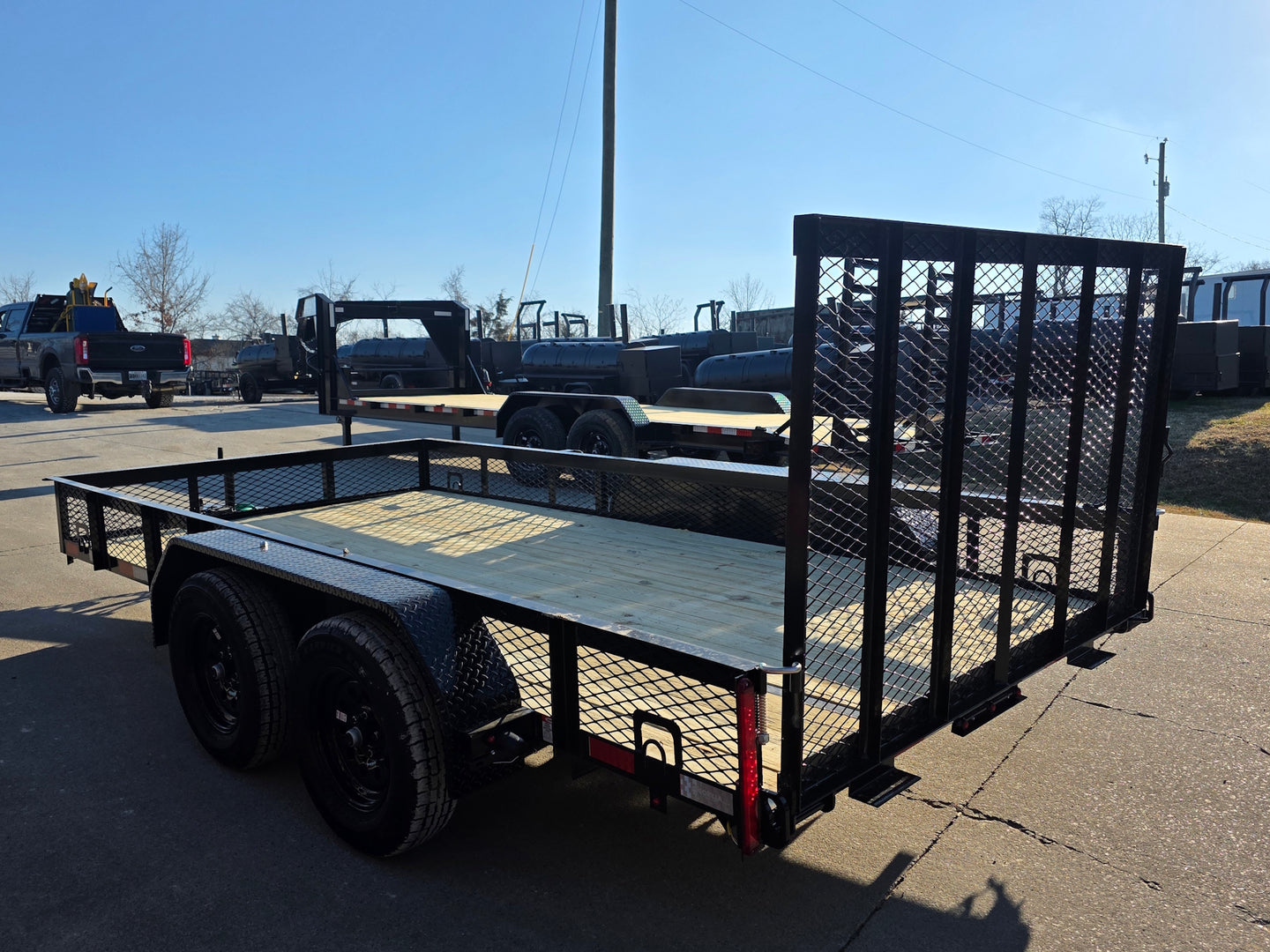 7 X 14 Straight Deck Utility Trailer With 12" Mesh Sides (2) 3,500lb Axles back left angled view picture 