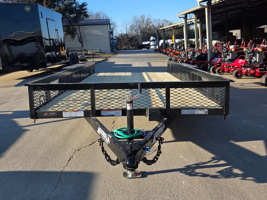 7 X 14 Straight Deck Utility Trailer With 12" Mesh Sides (2) 3,500lb Axles front view picture with ramp down 