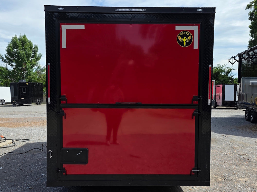 7' X 16' Concession Trailer Victory Red BBQ Event and Catering Back side picture