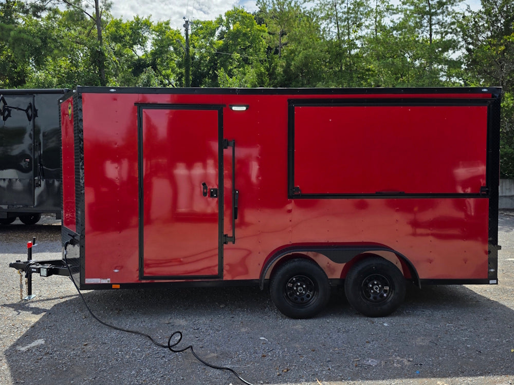 7' X 16' Concession Trailer Victory Red BBQ Event and Catering Right side picture 
