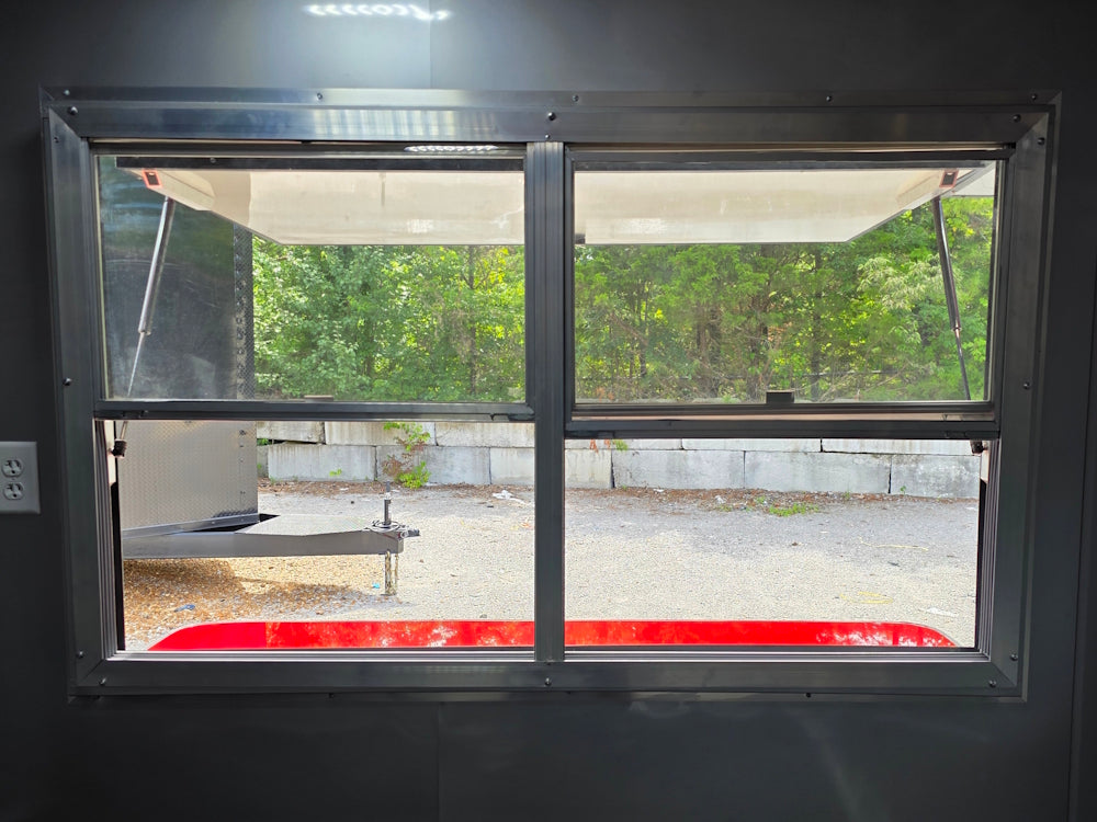 7' X 16' Concession Trailer Victory Red BBQ Event and Catering Serving window picture 
