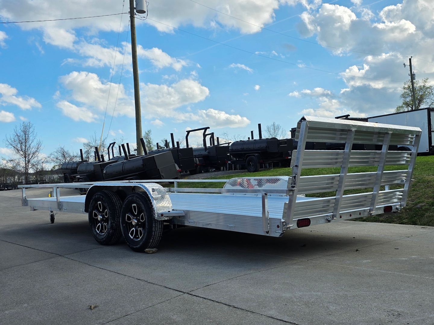 7' x 20' Aluminum Tandem Axle Utility Trailer Back left angle picture 