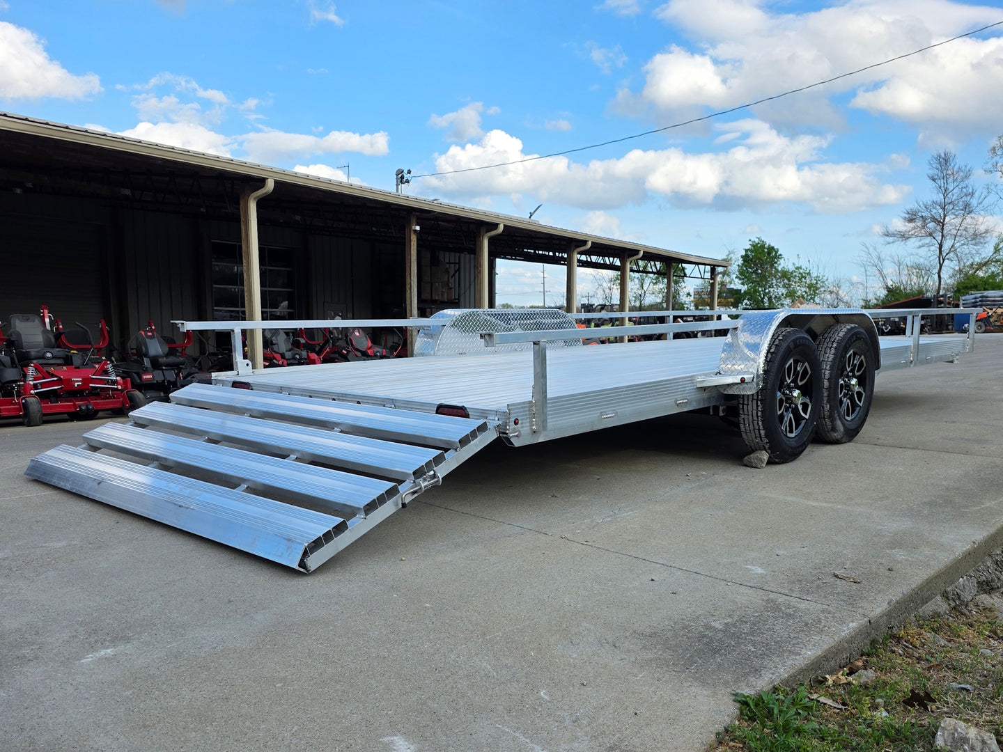 7' x 20' Aluminum Tandem Axle Utility Trailer Open back right angle picture 