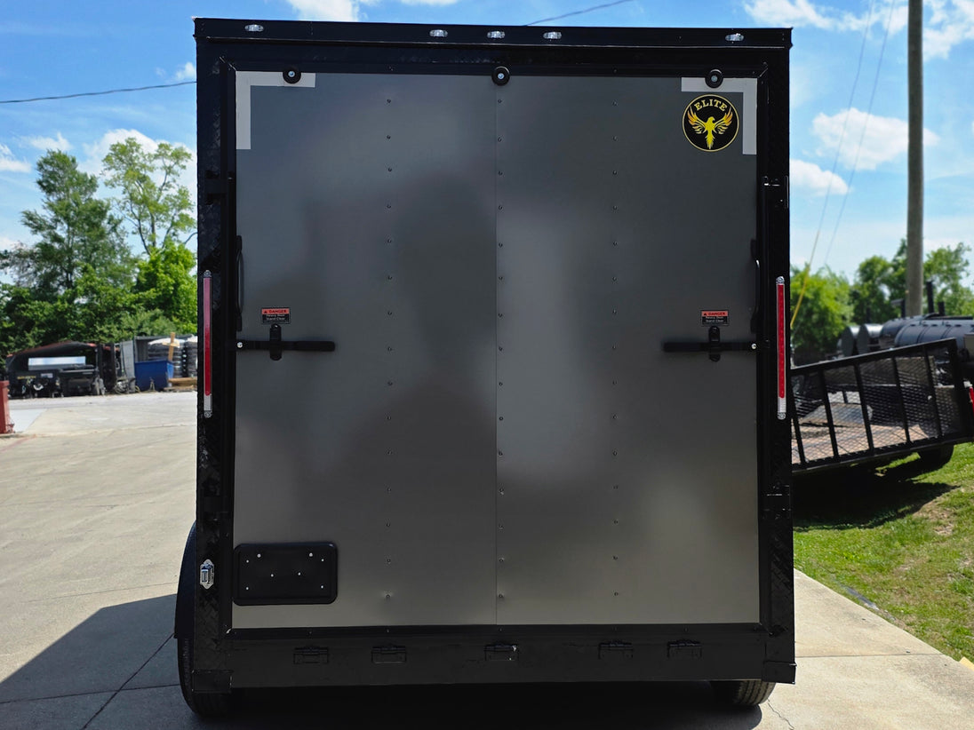 7x14 Black V-Nose Enclosed Trailer Blkout Pkg (2) 7,000lb Axles Elec Pkg Back side picture 