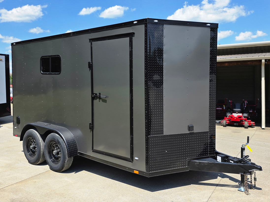 7x14 Black V-Nose Enclosed Trailer Blkout Pkg (2) 7,000lb Axles Elec Pkg Front left angle picture 