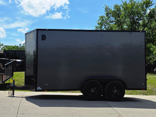7x14 Black V-Nose Enclosed Trailer Blkout Pkg (2) 7,000lb Axles Elec Pkg right side picture 