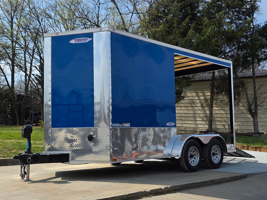 7x14 Enclosed Hybrid 2-3500lb axles Open front right angle picture 