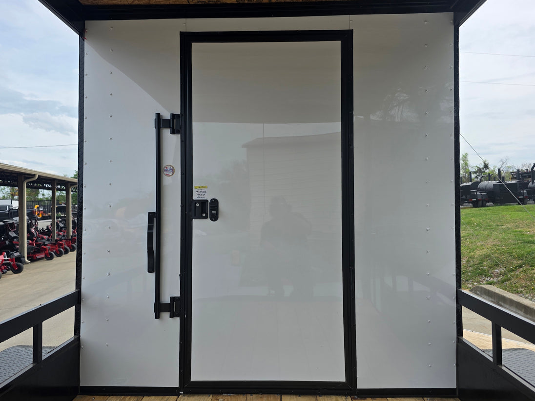 7x14 White Custom Enclosed Trailer with 6' Gate 7x14 White Custom Enclosed Trailer with 6' Gate Deck entry door picture 
