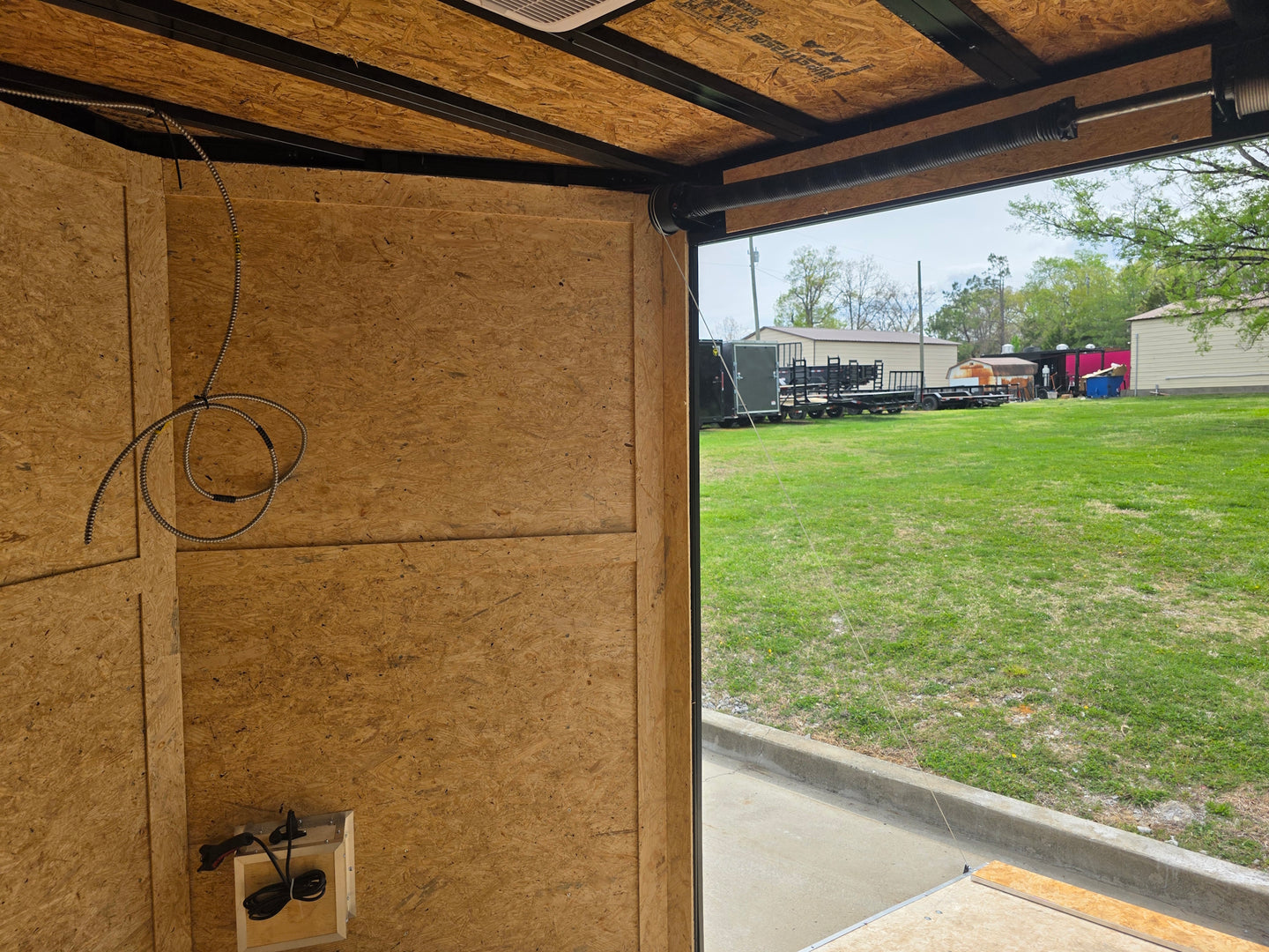 7x14 White Custom Enclosed Trailer with 6' Gate Interior back left angle picture 