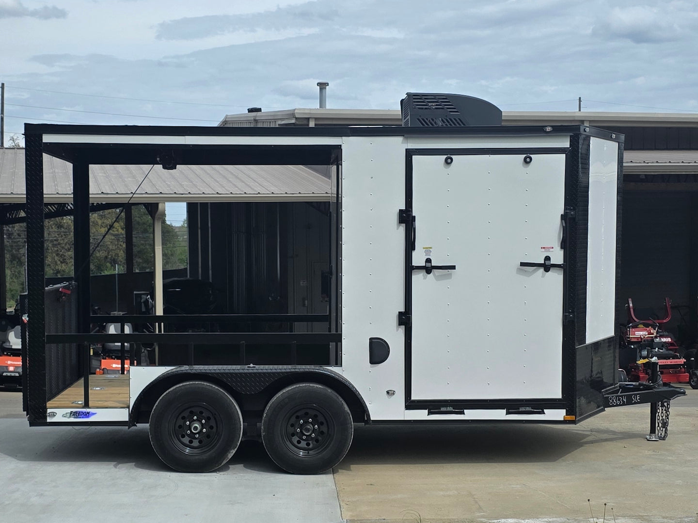 7x14 White Custom Enclosed Trailer with 6' Gate Left side picture 