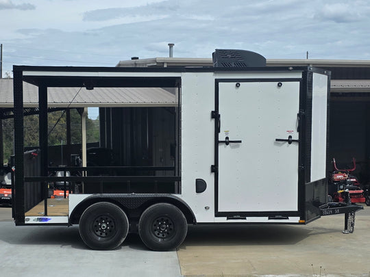 7x14 White Custom Enclosed Trailer with 6' Gate Left side picture 