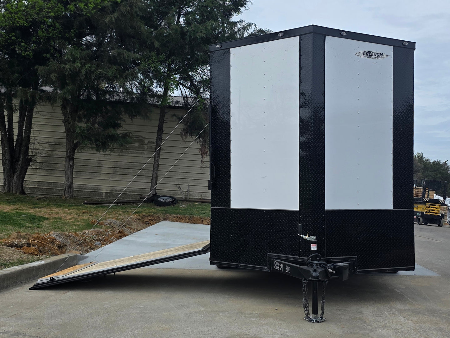7x14 White Custom Enclosed Trailer with 6' Gate Open front side picture 