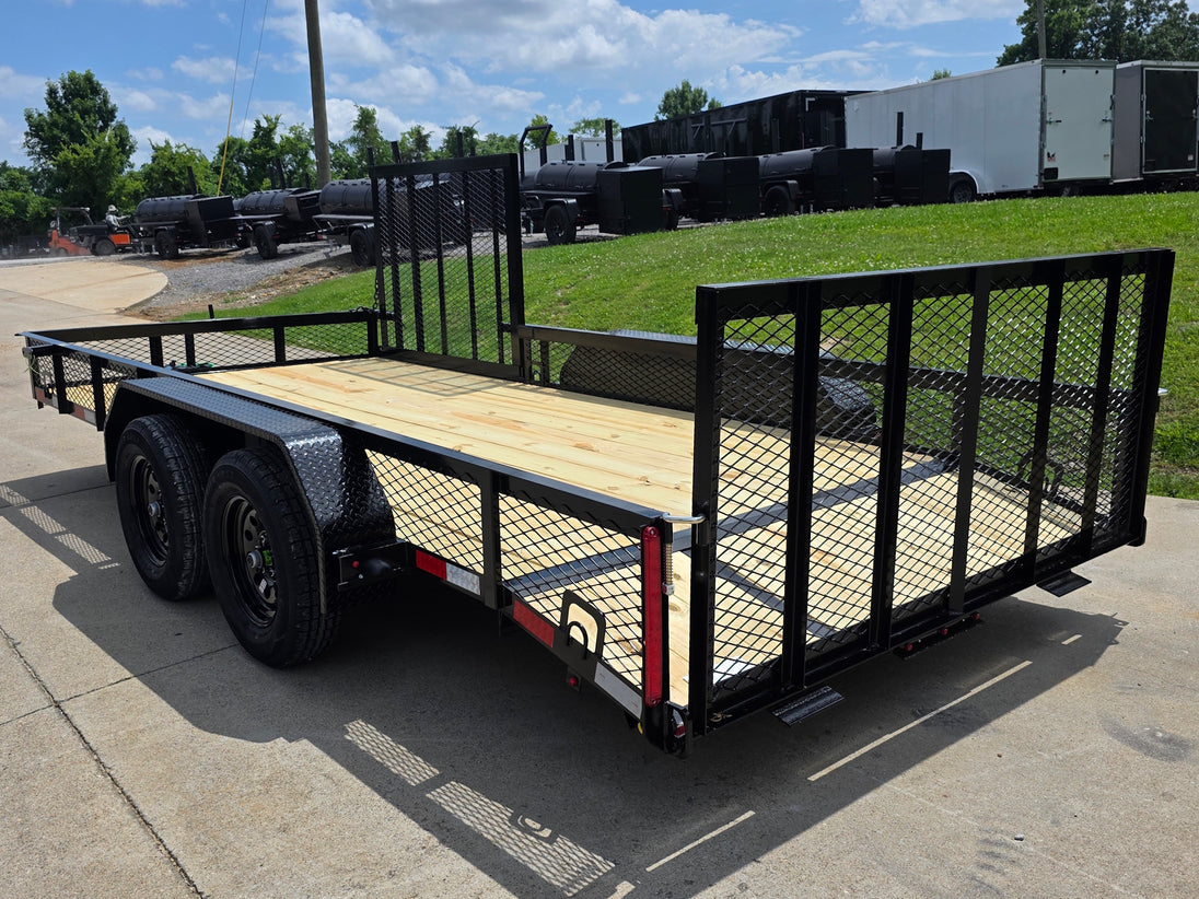 7x16 Dovetail Utility Trailer with 1FT Mesh Side Gate (2) 3500lb Axle 7k GVWR Back left angle picture 