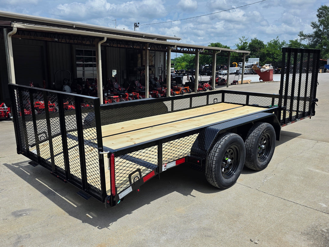 7x16 Dovetail Utility Trailer with 1FT Mesh Side Gate (2) 3500lb Axle 7k GVWR Back right-angle picture 